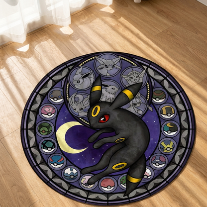Eeveelution Stained Glass Round Rug — Handcrafted Anime Floor Art